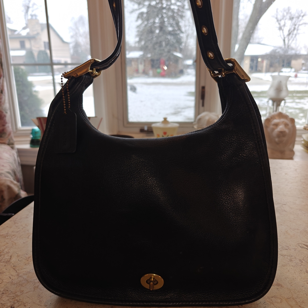 Vintage Coach Black Shoulder Bag with Gold Details